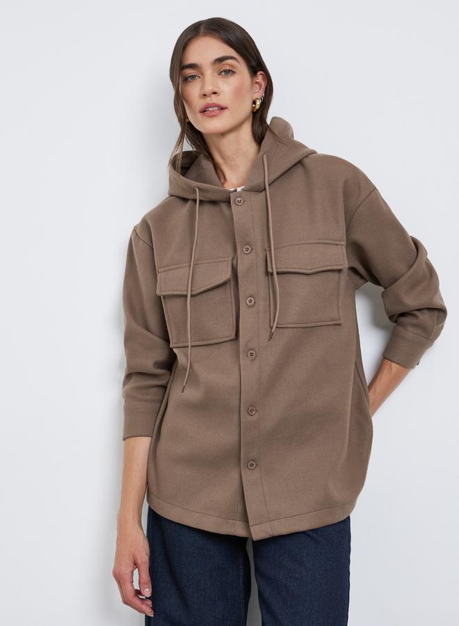 Styli Brown Longline Hooded Shacket - Image 3