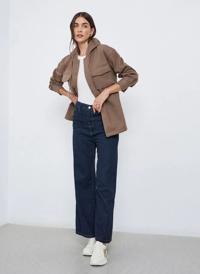 Styli Styli Brown Longline Hooded Shacket