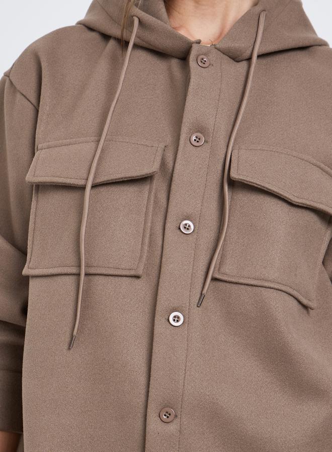 Styli Brown Longline Hooded Shacket - Image 4