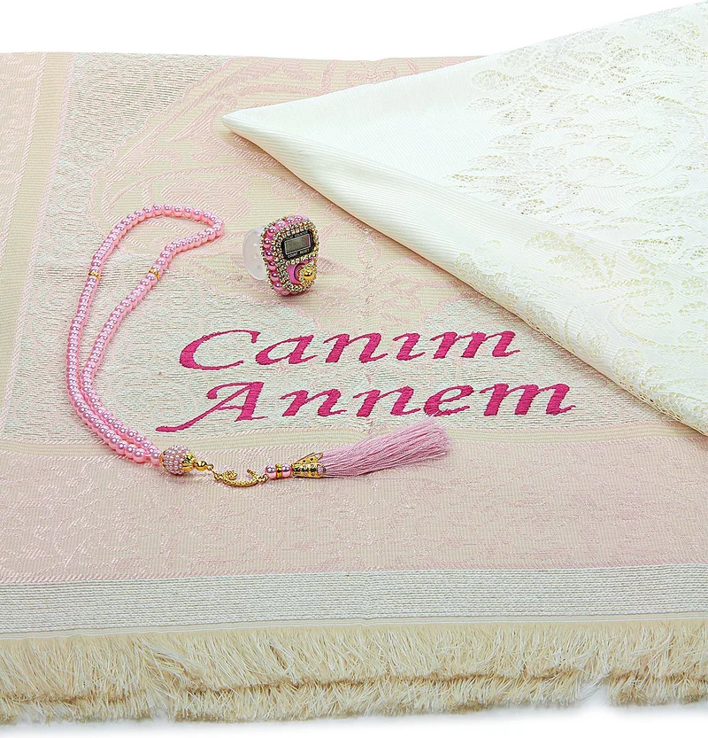 ايهفان اونلاين Special for Mother's Day Prayer Beads Zikrmatik Shawl My Dear Mother Embroidered Prayer Rug Set Pink