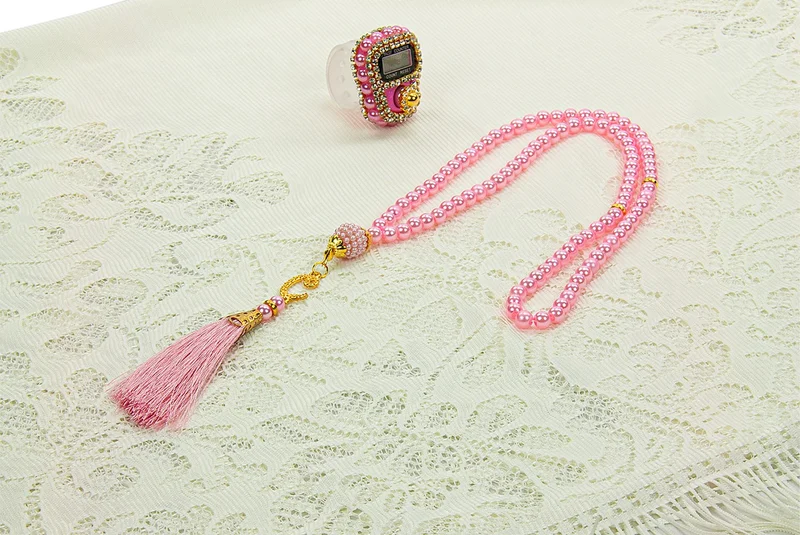 ايهفان اونلاين Special for Mother's Day Prayer Beads Zikrmatik Shawl My Dear Mother Embroidered Prayer Rug Set Pink