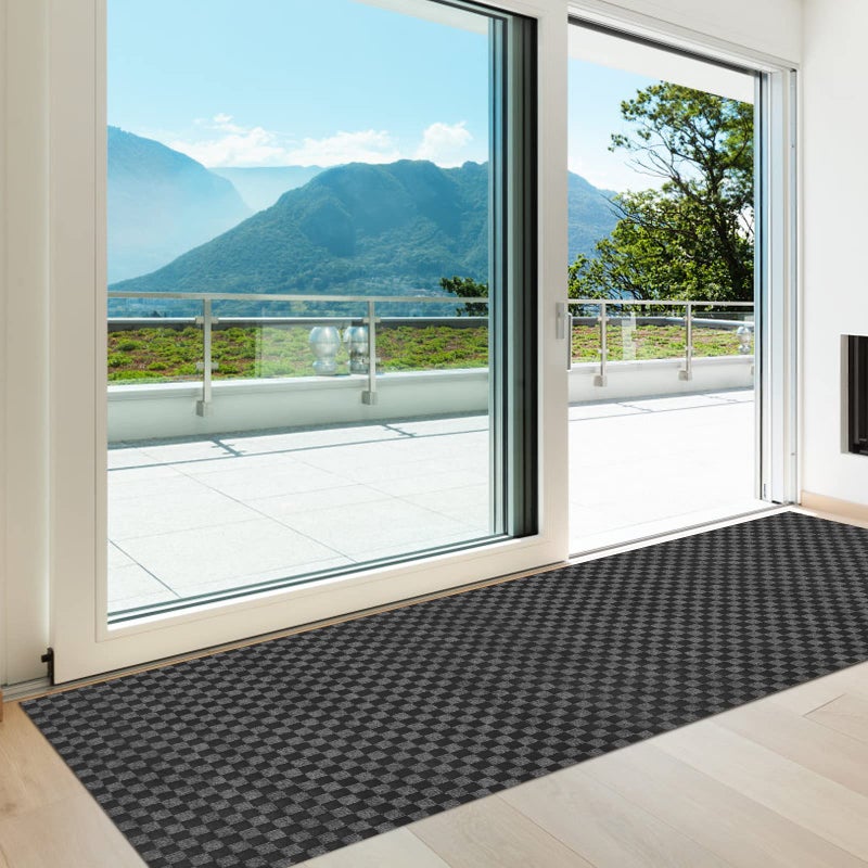 Heyroll Custom Size Hallway Runner Rug, Backed Non-Slip Waterproof Runner Rugs, Washable Outdoor Indoor Carpet Runner Rug for Floor, Entryway, Kitchen, Laundry, Balcony, Garage 2' x 6', Grid Gray - Image 1