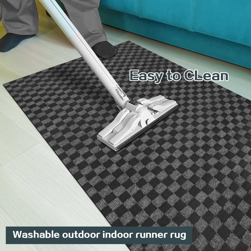 Heyroll Custom Size Hallway Runner Rug, Backed Non-Slip Waterproof Runner Rugs, Washable Outdoor Indoor Carpet Runner Rug for Floor, Entryway, Kitchen, Laundry, Balcony, Garage 2' x 6', Grid Gray - Image 5