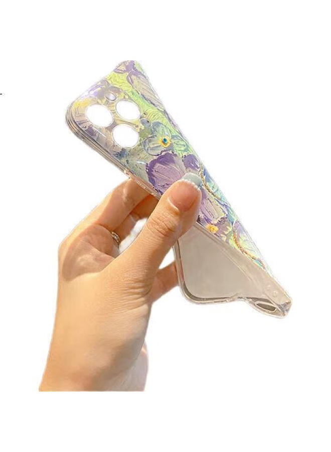Jiang Ming Jiangming Iphone 12 Case, Shockproof Protective Cover For Iphone 12 6.1-Inch, Full Lens Protection Tpu Soft Shell, Blue Light Oil Painting Purple Flower Design For Women, Popular Style - Image 3