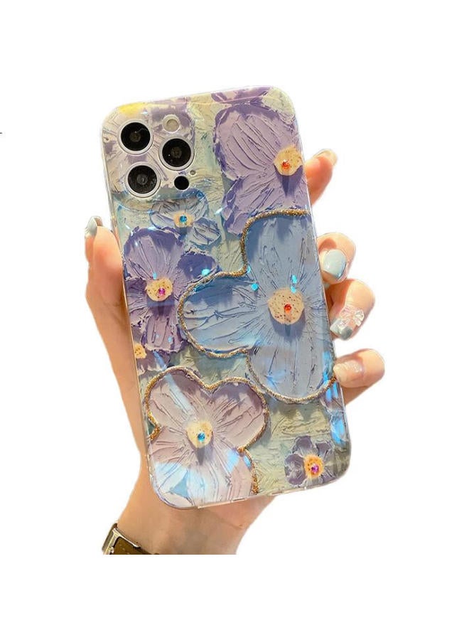 Jiang Ming Jiangming Iphone 12 Case, Shockproof Protective Cover For Iphone 12 6.1-Inch, Full Lens Protection Tpu Soft Shell, Blue Light Oil Painting Purple Flower Design For Women, Popular Style - Image 1