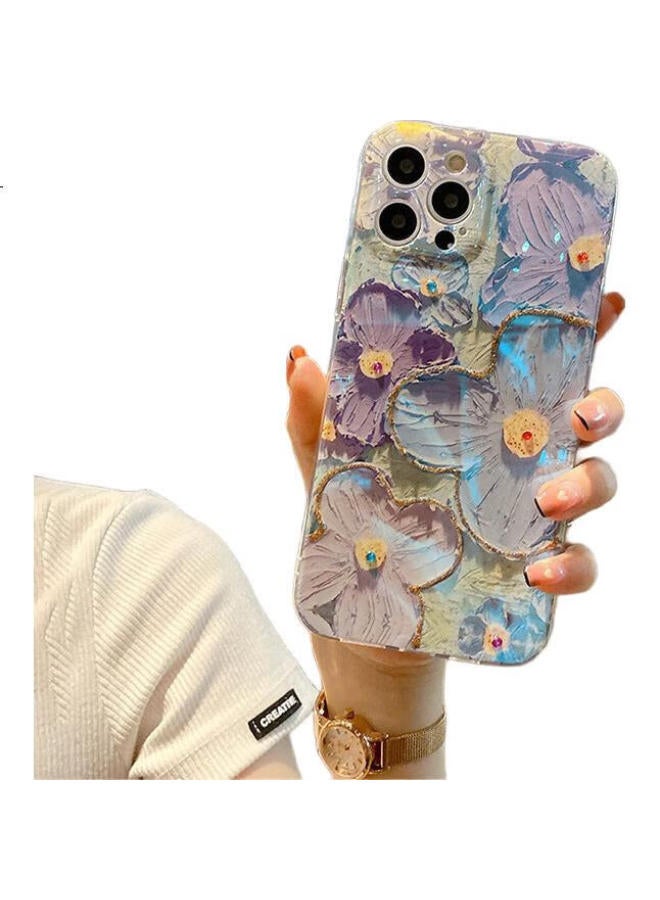 Jiang Ming Jiangming Iphone 12 Case, Shockproof Protective Cover For Iphone 12 6.1-Inch, Full Lens Protection Tpu Soft Shell, Blue Light Oil Painting Purple Flower Design For Women, Popular Style - Image 2