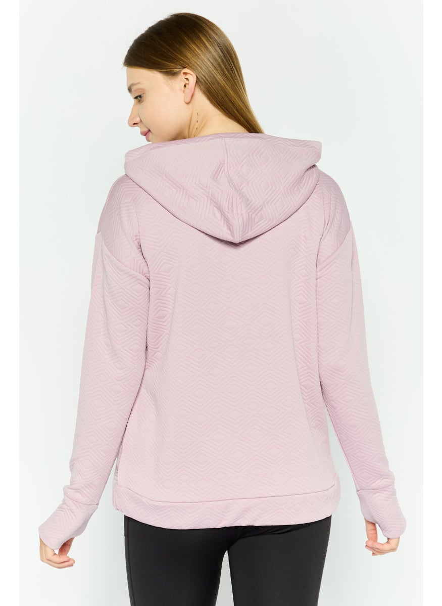 NINE WEST Women Hood Textured Long Sleeve  Sweatshirt, Mauve  - Image 3