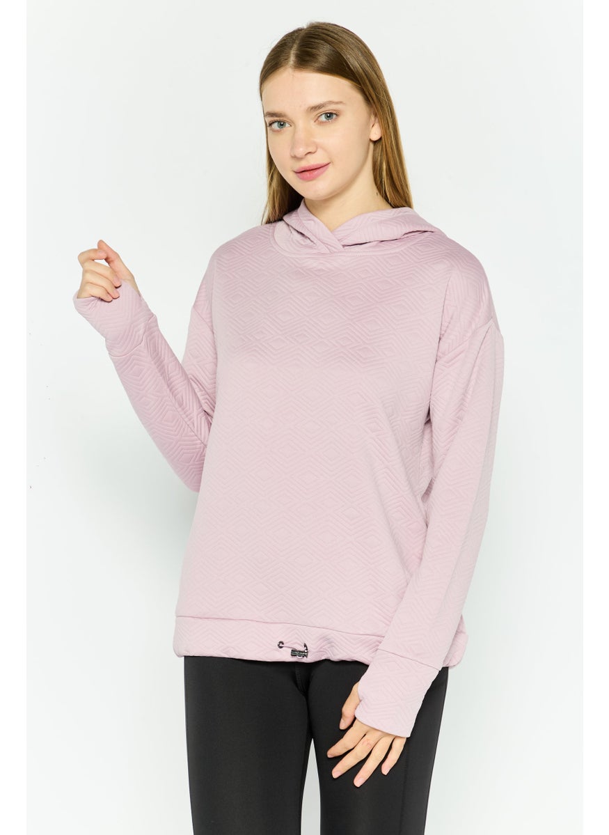 NINE WEST Women Hood Textured Long Sleeve  Sweatshirt, Mauve  - Image 1