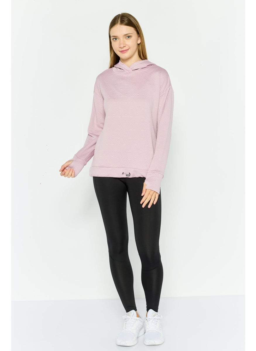 NINE WEST Women Hood Textured Long Sleeve  Sweatshirt, Mauve  - Image 2