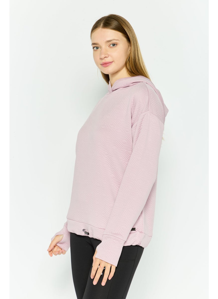 NINE WEST Women Hood Textured Long Sleeve  Sweatshirt, Mauve  - Image 4