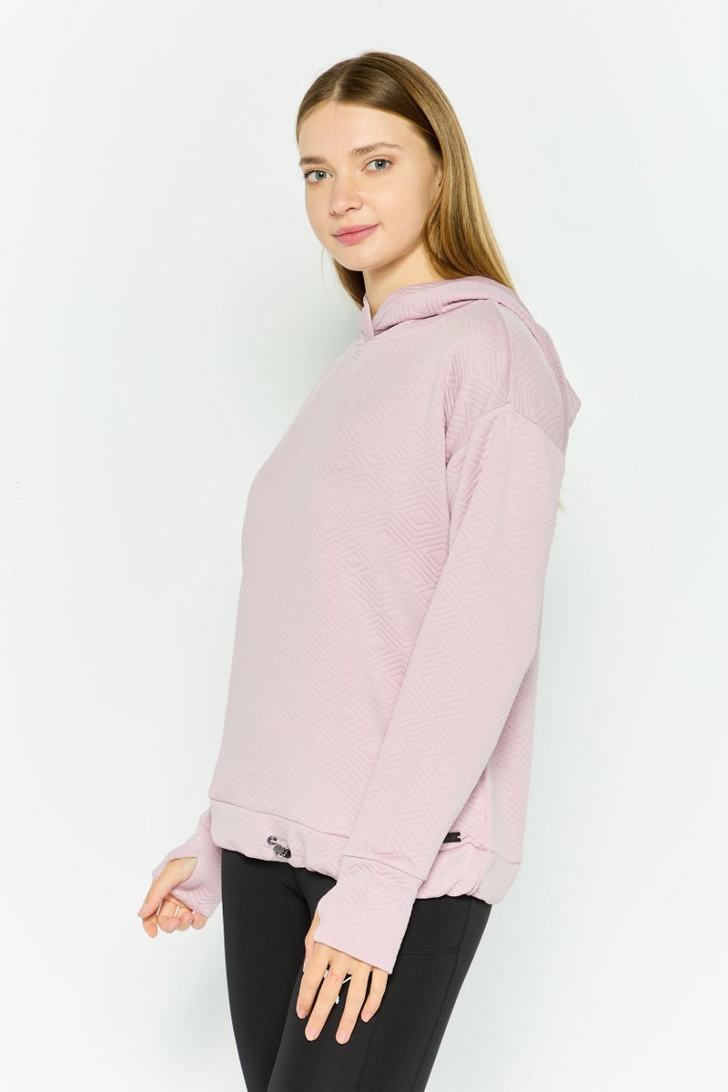 NINE WEST سويت شيرت نسائي بغطاء رأس بأكمام طويلة ومُحكم، موف - Image 4