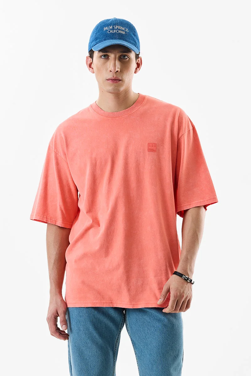 SNITCH Coral Solid Half Sleeve Oversized T-Shirt