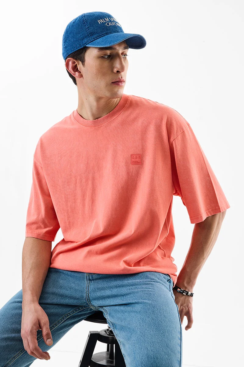 SNITCH Coral Solid Half Sleeve Oversized T-Shirt