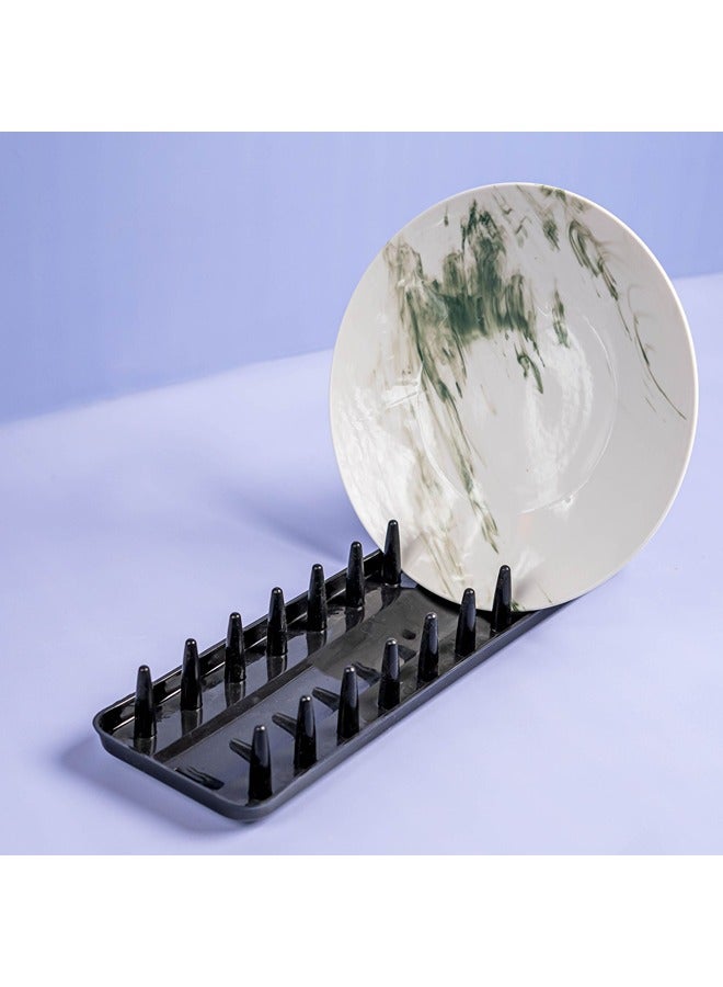 رف تجفيف الأطباق النحيف من هوم برو - رف أطباق بلاستيكي أسود 35 سم للأطباق والأكواب والأواني، منظم مطبخ صغير الحجم ومتين