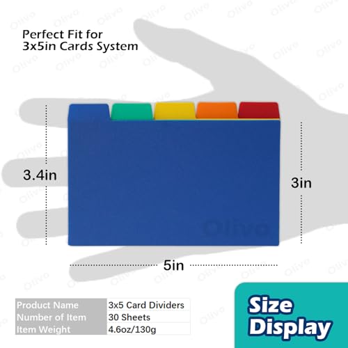 Olivo Index Card Dividers Tabs 3x5 Poly Plastic Card File Guides 3" x 5", Colored, 30 Pack - Image 3