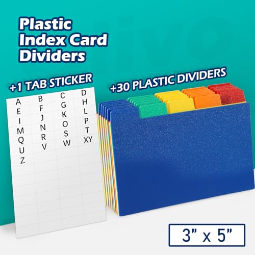 Olivo Index Card Dividers Tabs 3x5 Poly Plastic Card File Guides 3" x 5", Colored, 30 Pack - Image 2