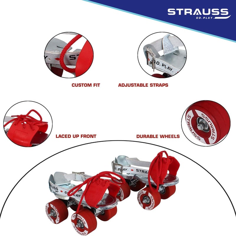 STRAUSS زلاجات رولر جونيور تنّية، حجم حذاء قابل للتعديل للأطفال، زلاجات بأربع عجلات للأولاد والبنات، للتزلج في الداخل والخارج، الفئة العمرية 3-7 سنوات، سعة الوزن تصل إلى 40 كجم، فضي - Image 3