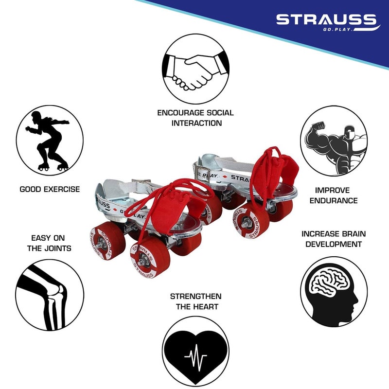 STRAUSS زلاجات رولر جونيور تنّية، حجم حذاء قابل للتعديل للأطفال، زلاجات بأربع عجلات للأولاد والبنات، للتزلج في الداخل والخارج، الفئة العمرية 3-7 سنوات، سعة الوزن تصل إلى 40 كجم، فضي - Image 2