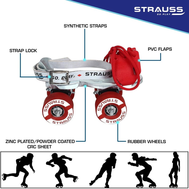 STRAUSS زلاجات رولر جونيور تنّية، حجم حذاء قابل للتعديل للأطفال، زلاجات بأربع عجلات للأولاد والبنات، للتزلج في الداخل والخارج، الفئة العمرية 3-7 سنوات، سعة الوزن تصل إلى 40 كجم، فضي - Image 4