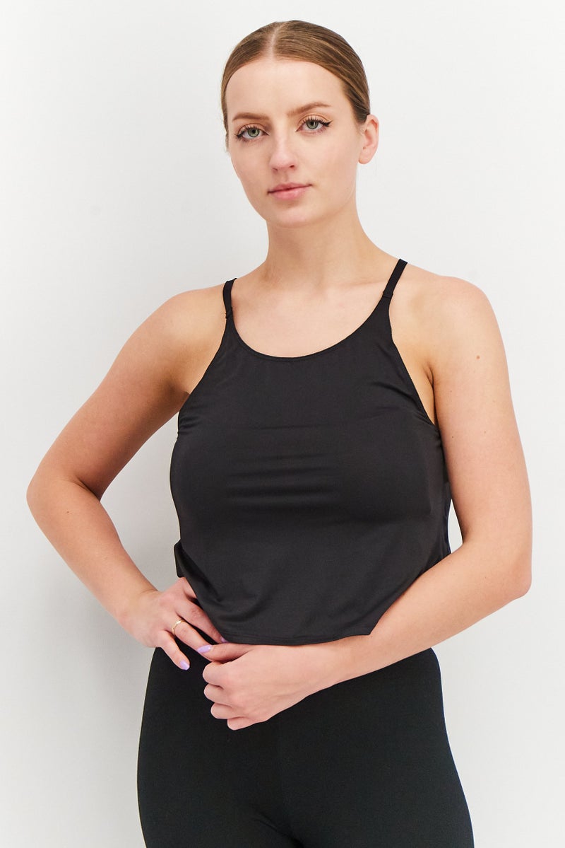 Adidas Women Sportswear Fit Solid Sleeveless Crop Top, Black - Image 1