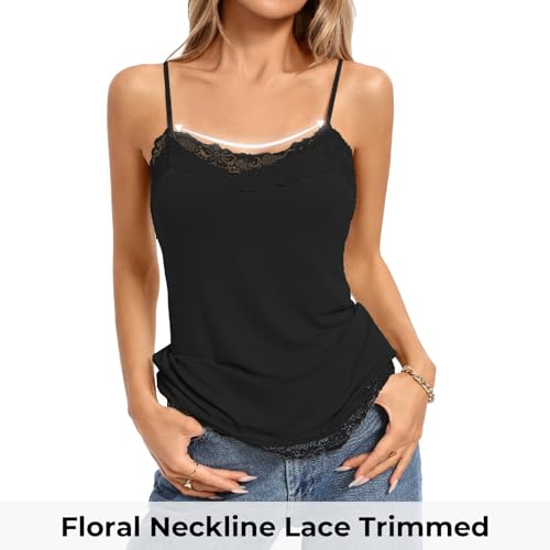 Kate Kasin Womens Lace Tank Top, Adjustable Strap Spaghetti Black Cami,2 Pack Camisole Y2K(Black+White, S) - Image 4