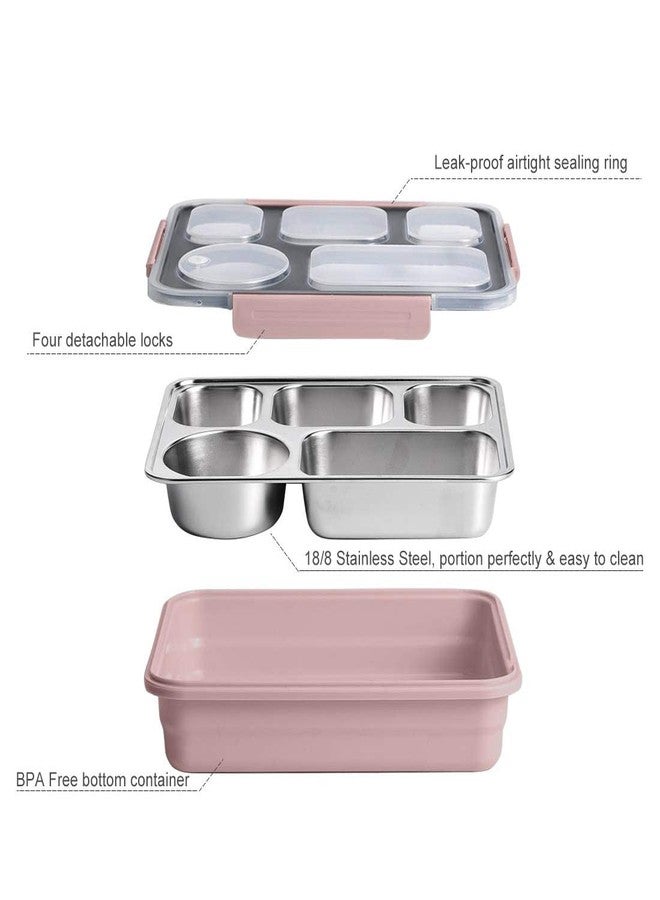 ISTOSY Big Size 5 Compartment Lunch Boxes Reusable Microwave Freezer Safe Stainless Steel Thermal Insulation Snack Food Containers for Adults (Multicolor) - Image 3