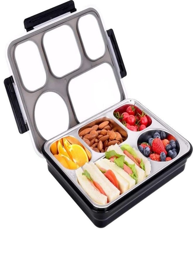 ISTOSY Big Size 5 Compartment Lunch Boxes Reusable Microwave Freezer Safe Stainless Steel Thermal Insulation Snack Food Containers for Adults (Multicolor) - Image 1