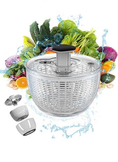 MIXDE Salad Spinner Large 6L, Manual Lettuce Spinner for Vegetable Prepping, One-Handed Pump Fruit Spinner, Quick Drying Salad Leaves with Bowl and Colander  - Image 1