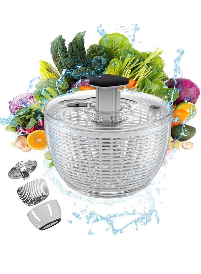 MIXDE Salad Spinner Large 6L, Manual Lettuce Spinner for Vegetable Prepping, One-Handed Pump Fruit Spinner, Quick Drying Salad Leaves with Bowl and Colander - Image 1