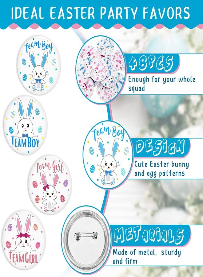 MTLEE 48 Pieces Easter Bunny Gender Reveal Pins Easter Gender Reveal Party Favors Pink Blue Bunny Gender Reveal Button Pins Metal Gender Reveal Pins Easter Gender Reveal Party Supplies 1.73 Inches - Image 3
