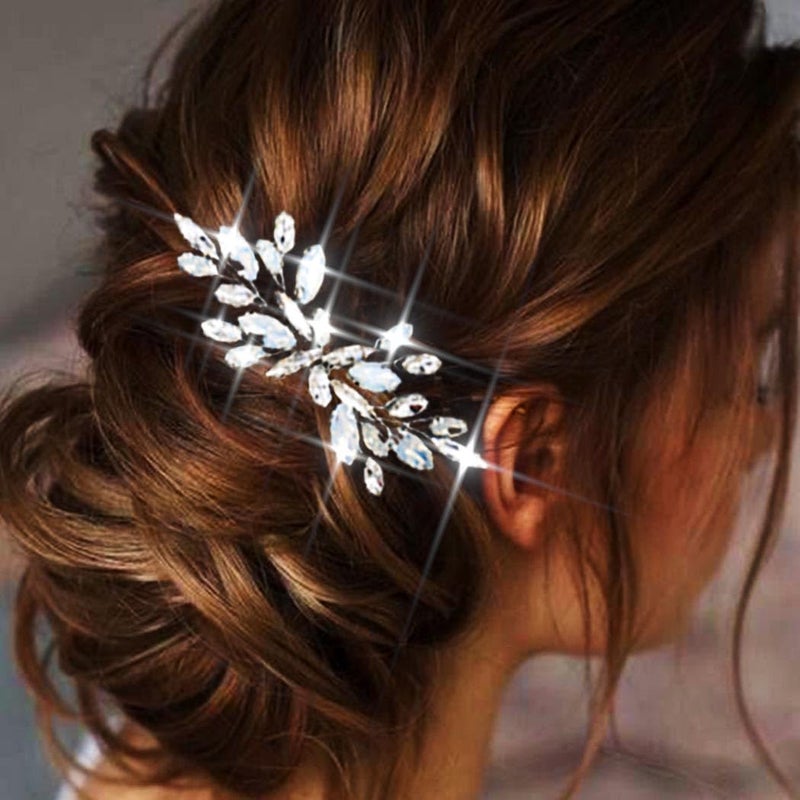 Unicra Silver Bride Wedding Hair Comb Opal Crystal Headpiece Rhinestone Bridal Hair Combs Accessories for Women and Girls