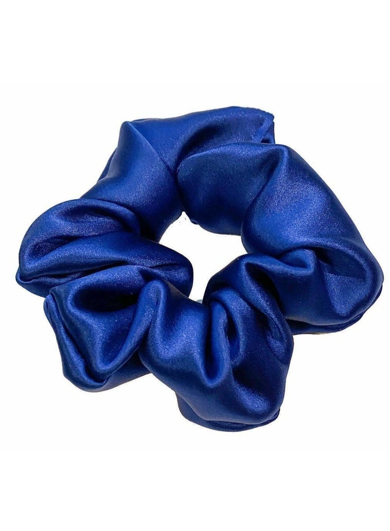 Silk N Love Pack of 3 - Shirt Top + Pant Trouser + Scrunchie Headband - Navy Blue Plain Silk Satin Pajama Set for Ladies Women Clothes Girls Night Wearing Nighty Nightwear Sleepwear Lingerie Dress Pyjama Set - Image 5