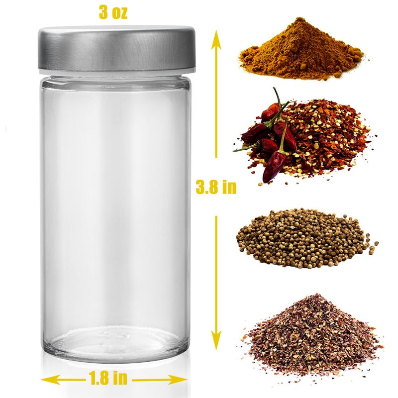 Tianifa 6 Pcs Glass Spice Jars/Bottles for Rotating Spice Rack-3oz Empty round Spice Containers with Airtight Metal Caps with Shaker Lids (6, Stainless Steel Lids) - Image 2
