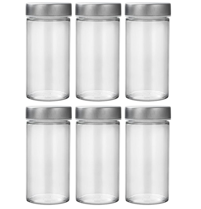 Tianifa 6 Pcs Glass Spice Jars/Bottles for Rotating Spice Rack-3oz Empty round Spice Containers with Airtight Metal Caps with Shaker Lids (6, Stainless Steel Lids) - Image 1