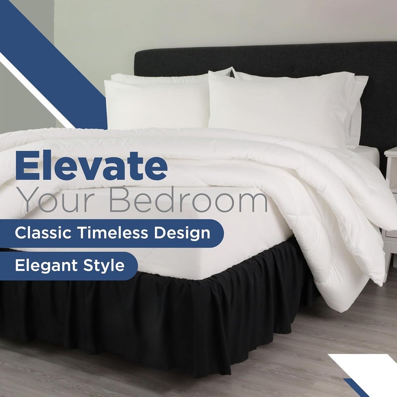 Martex Full Ruffle Bed Skirt | Easy Fit Bed Skirts | Microfiber Bed Skirt | 15 Inch Drop | Hotel Quality Bedskirt | Black - Image 2