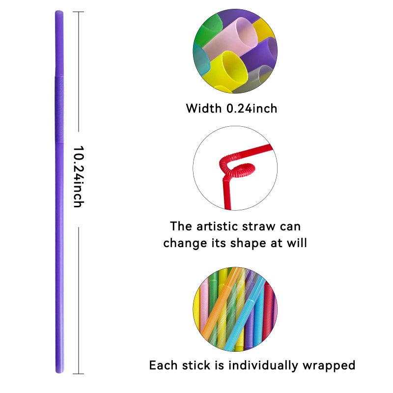 YAOSHENG Water cup Straw 10.23"" x 0.23""Solid Colors Flexible Drinking Straws  Independent packaging Plastic Disposable Bendy Straws (300  black) - Image 2