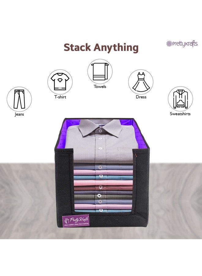 بريتي كرافتس منظم خزانة ملابس قابل للطي والتكديس من PrettyKrafts مكون من 3 قطع غير منسوجة كبيرة السعة / منظم خزانة ملابس قابل للطي والتكديس / صندوق تخزين قابل للطي / منظم ملابس متعدد الأغراض (أرجواني، 26x40x26 سم) - Image 4