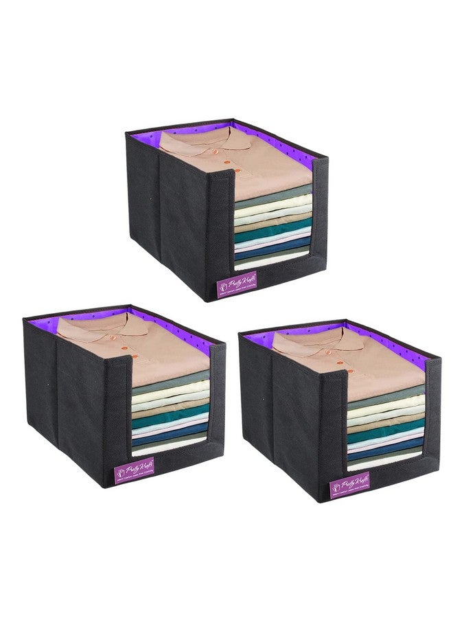 بريتي كرافتس منظم خزانة ملابس قابل للطي والتكديس من PrettyKrafts مكون من 3 قطع غير منسوجة كبيرة السعة / منظم خزانة ملابس قابل للطي والتكديس / صندوق تخزين قابل للطي / منظم ملابس متعدد الأغراض (أرجواني، 26x40x26 سم) - Image 1