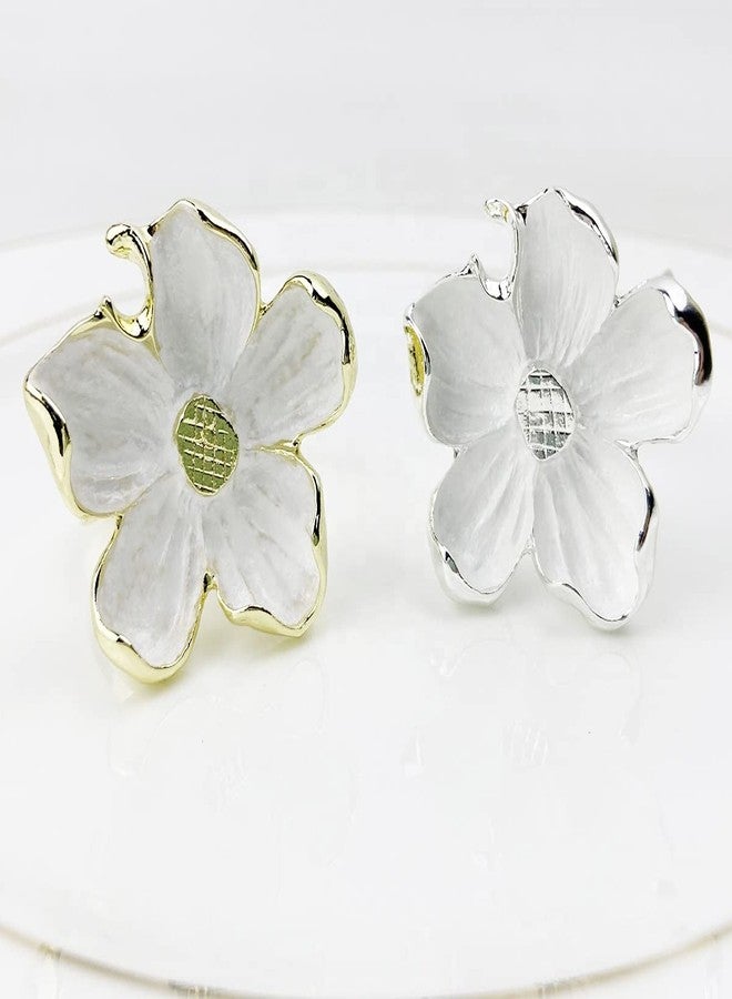 Fennco Styles Enameled Anemone Metal Napkin Rings, Set of 4 - Silver & White Flower Napkin Holders for Home, Dining Table, Christmas Décor, Holiday, Family Gathering and Special Occasion - Image 3