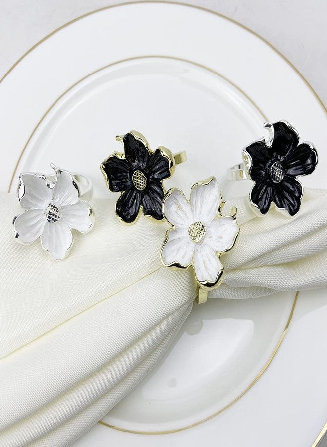 Fennco Styles Enameled Anemone Metal Napkin Rings, Set of 4 - Silver & White Flower Napkin Holders for Home, Dining Table, Christmas Décor, Holiday, Family Gathering and Special Occasion - Image 5