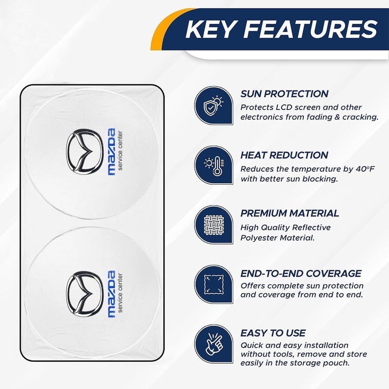 mazda Foldable Car Windshield Sunshade for Front Glass – 150 × 75 cm Reflective UV Protection Sun Shade, Heat Reduction Interior Protector with Easy Twist Fold Storage - Image 3