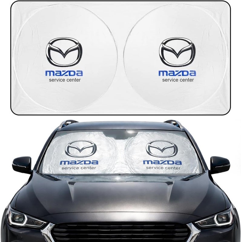 mazda Foldable Car Windshield Sunshade for Front Glass – 150 × 75 cm Reflective UV Protection Sun Shade, Heat Reduction Interior Protector with Easy Twist Fold Storage - Image 1