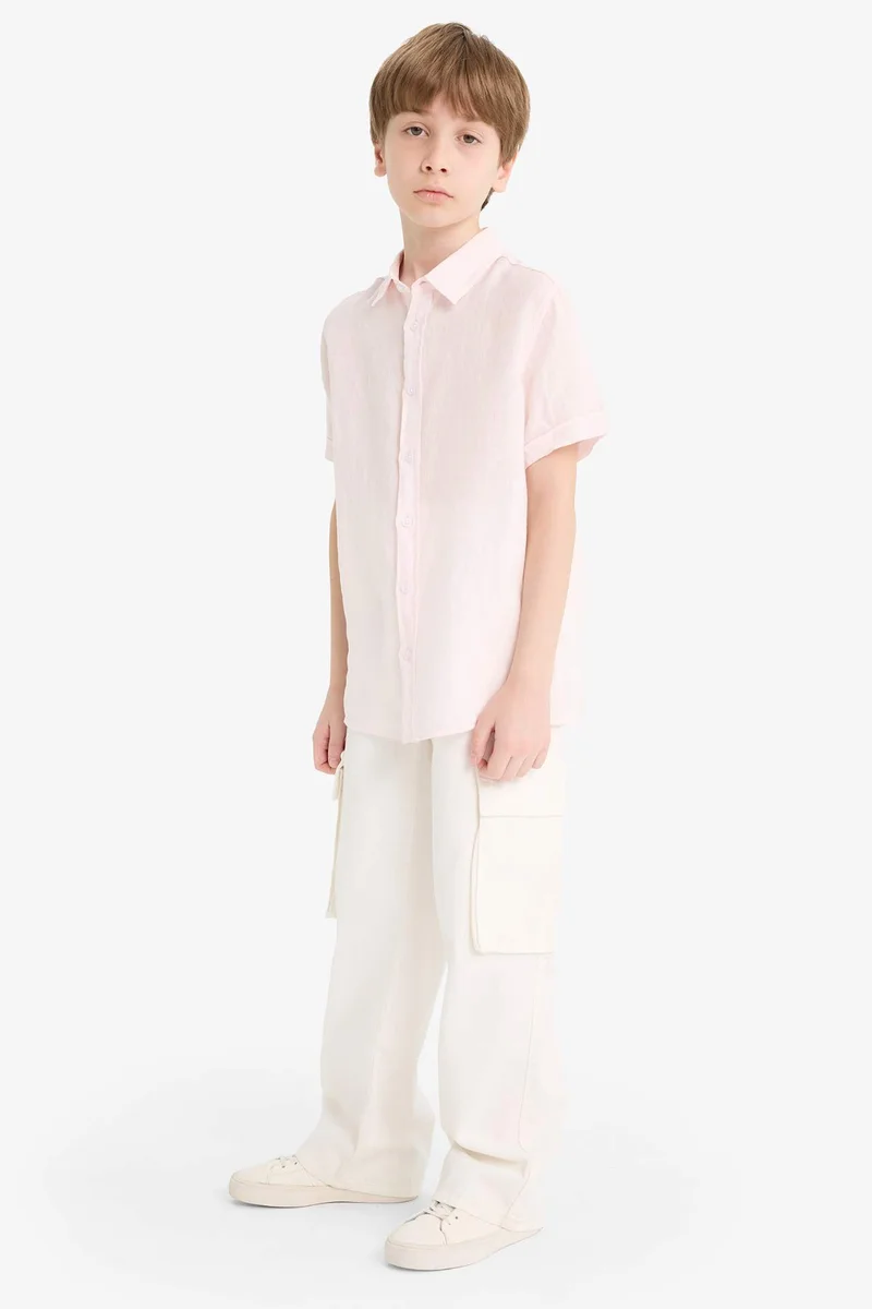 DeFacto Boy Regular Fit Polo Neck Linen Short Sleeve Shirt