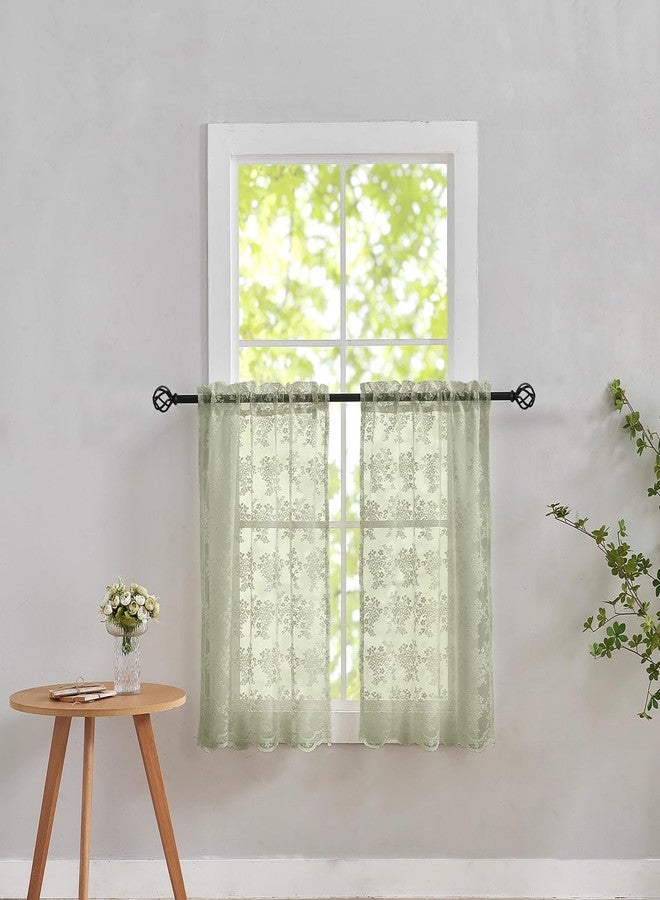 YJ YANJUN Sage Green Kitchen Window Curtains Over Sink 30 Inch Length Set of 2 Boho Floral Curtains for Bathroom Camper Window Privacy Curtains That Let Light in Spring Short Sheer Cafe Curtains Blinds - Image 5