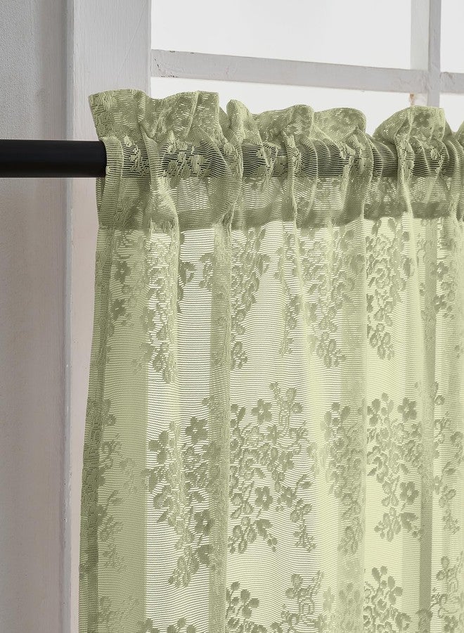 YJ YANJUN Sage Green Kitchen Window Curtains Over Sink 30 Inch Length Set of 2 Boho Floral Curtains for Bathroom Camper Window Privacy Curtains That Let Light in Spring Short Sheer Cafe Curtains Blinds - Image 4