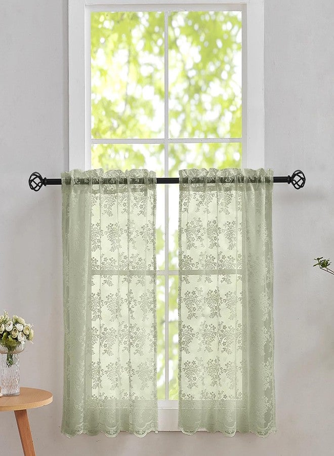 YJ YANJUN Sage Green Kitchen Window Curtains Over Sink 30 Inch Length Set of 2 Boho Floral Curtains for Bathroom Camper Window Privacy Curtains That Let Light in Spring Short Sheer Cafe Curtains Blinds - Image 1
