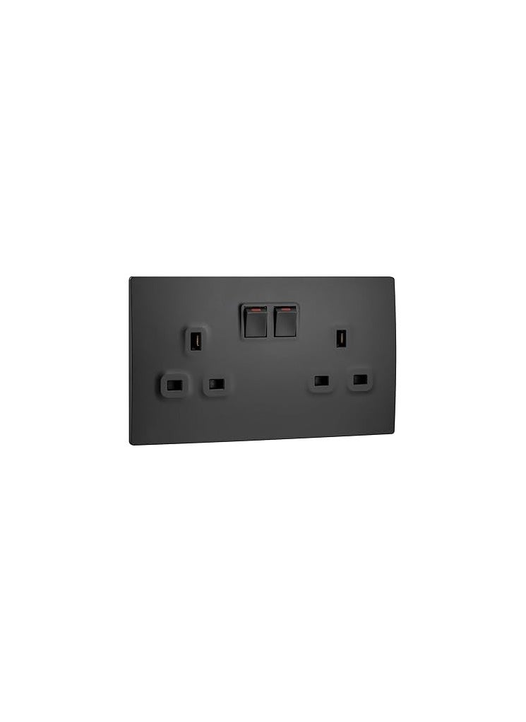 Legrand 13A 2G SWITCH SOCKET MALLIA SENSES MATT BLACK 281113MB - LEGRAND 