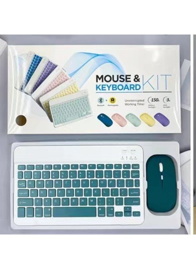 Generic - For IPad Tablet PC Bluetooth Keyboard Android For Apple Mobile Wireless Bluetooth Keyboard Mouse Learning Machine-Color:10inch Dark Night Green + Dual-mode Charging Bluetooth Mouse (with Charging Cable) (boxed Packaging) - Image 1