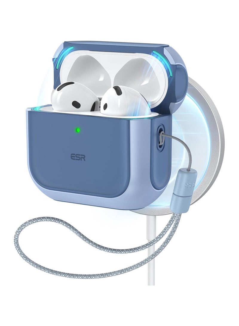 اي اس ار حافظة AirPods 4، متوافقة مع حافظة AirPods الجيل الرابع (2024) (USB-C)، متوافقة مع MagSafe، غطاء حماية من السقوط مع حبل، قفل غطاء مغناطيسي، سلسلة Orbit الهجينة، زرقاء - Image 1