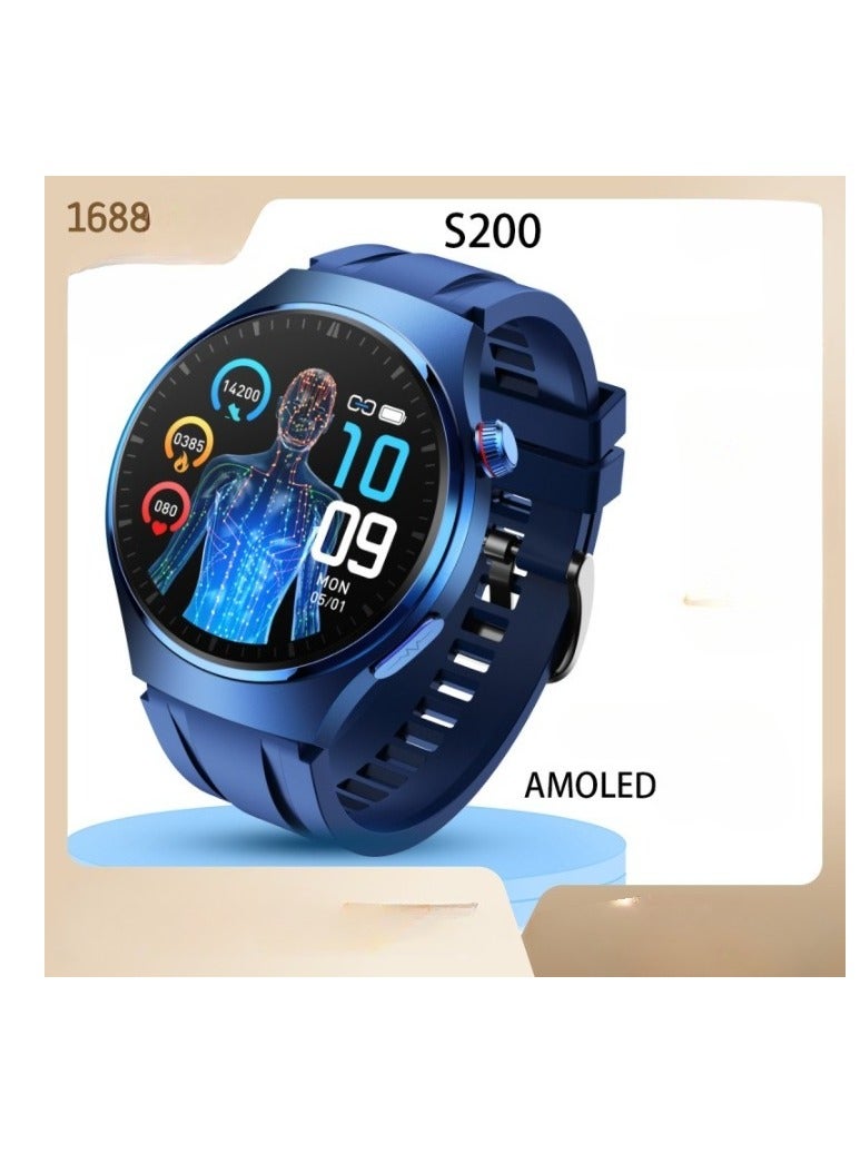 AROAQ Smart Watch S200 Blue, Amoled High-definition Display Health Tracker Watch, Multifunction Waterproof Smart Wristwatch, Electrocardiogram Non-invasive Blood Sugar Blood Temperature Monitoring - Image 3